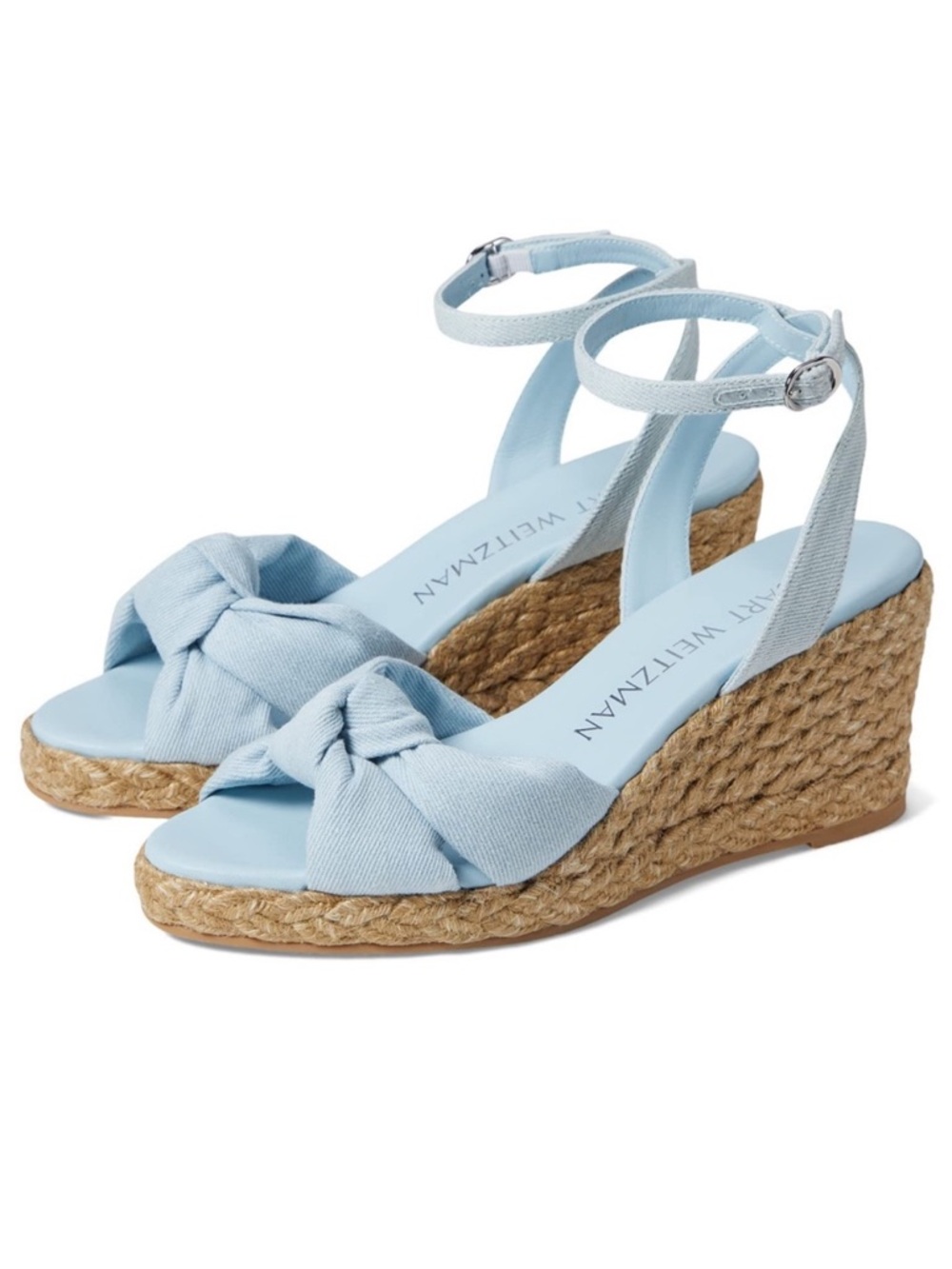 Stuart Weitzman Playa Powder Blue Knotted Espadrille Wedge Sandals